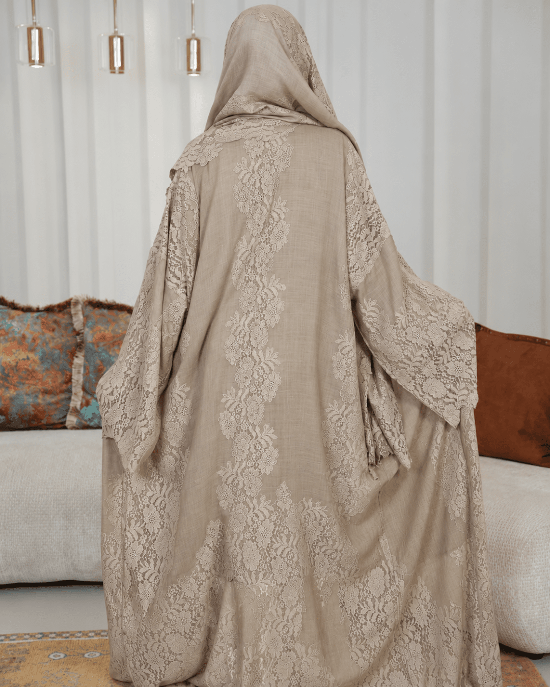 Premium Pashmina Wool-Lace Beige Bisht