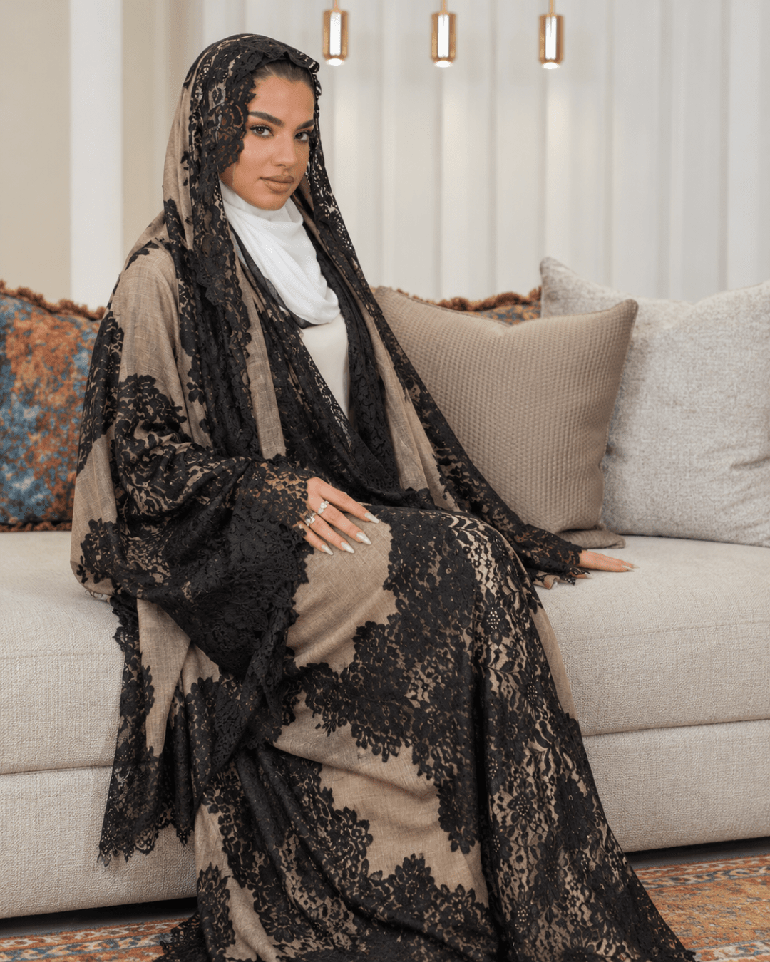 Premium Pashmina Wool-Lace Dark Beige 1 Bisht