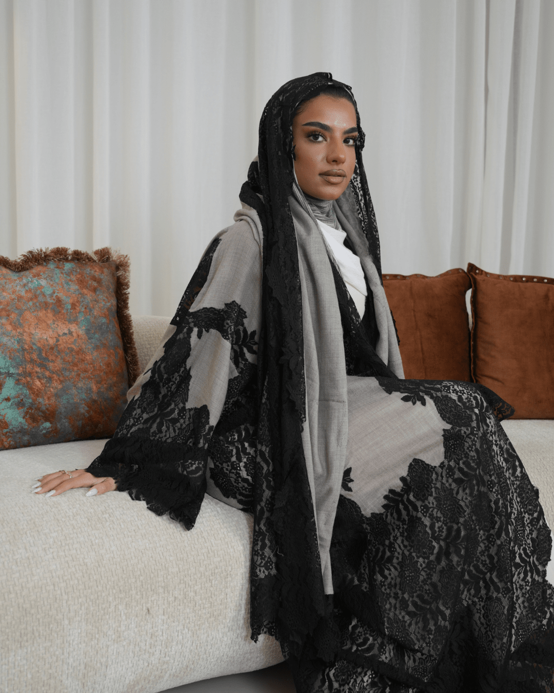 Premium Pashmina Wool-Lace Dark Beige Bisht