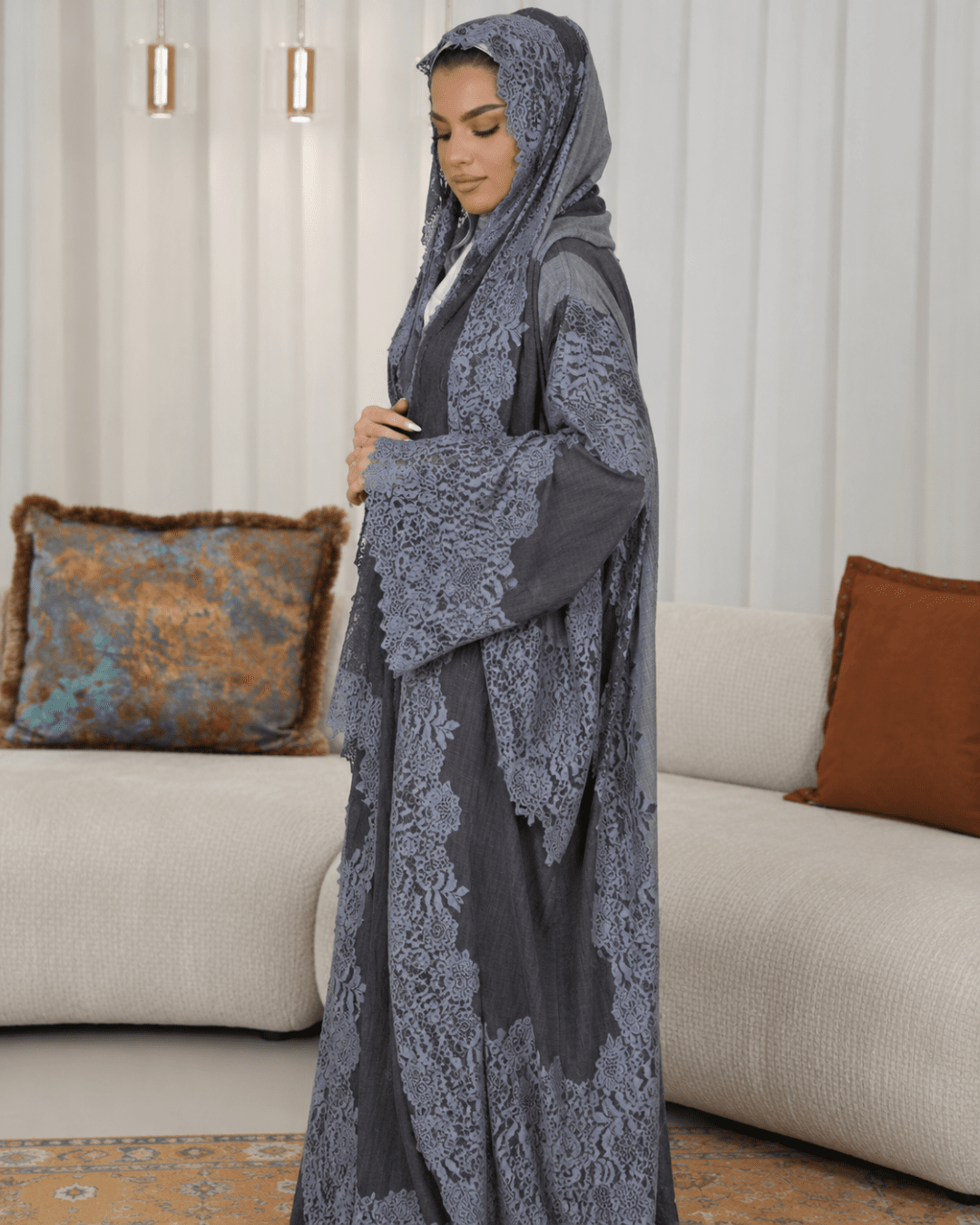 Premium Pashmina Wool-Lace Dark Grey 1 Bisht