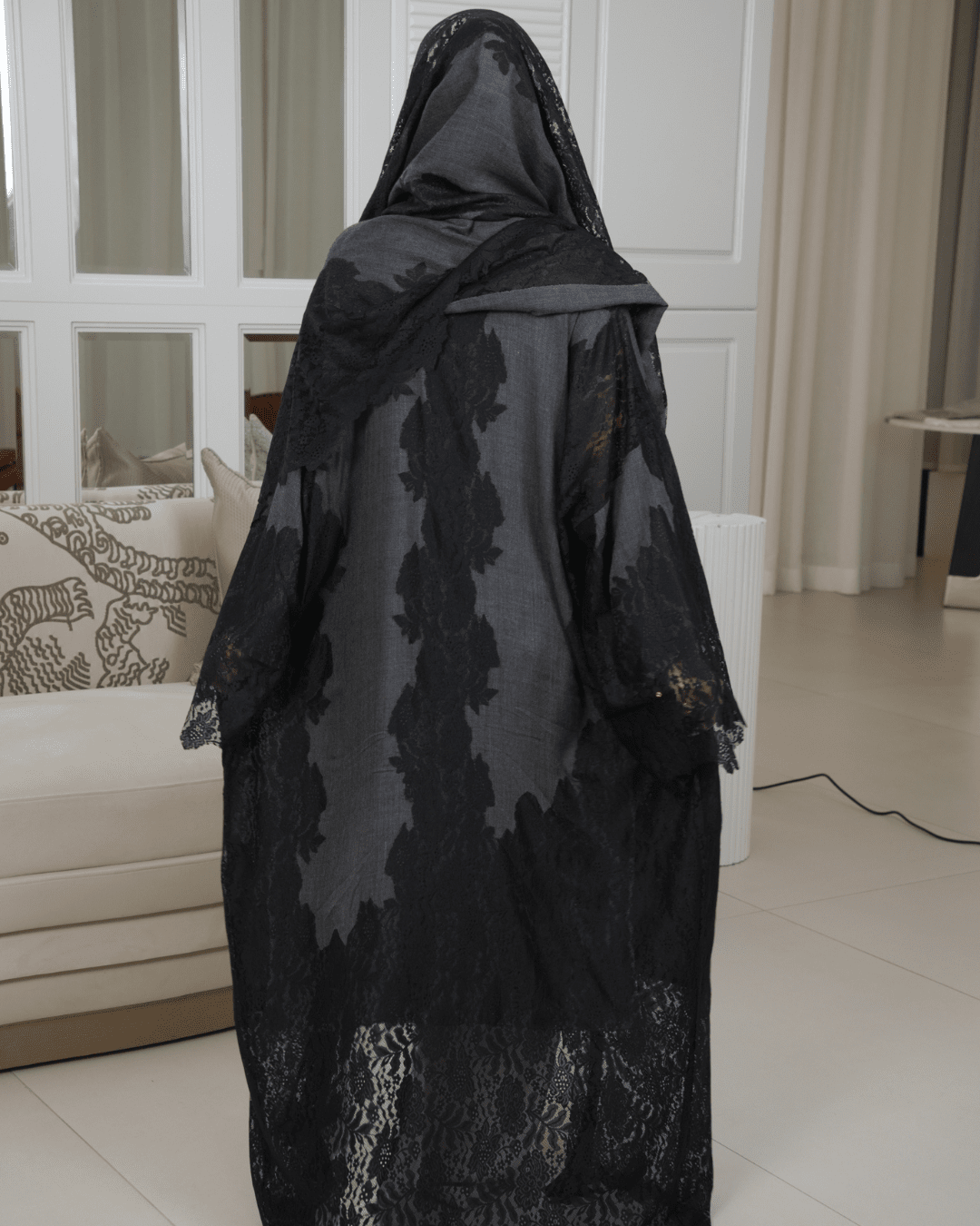 Premium Pashmina Wool-Lace Dark Grey Bisht