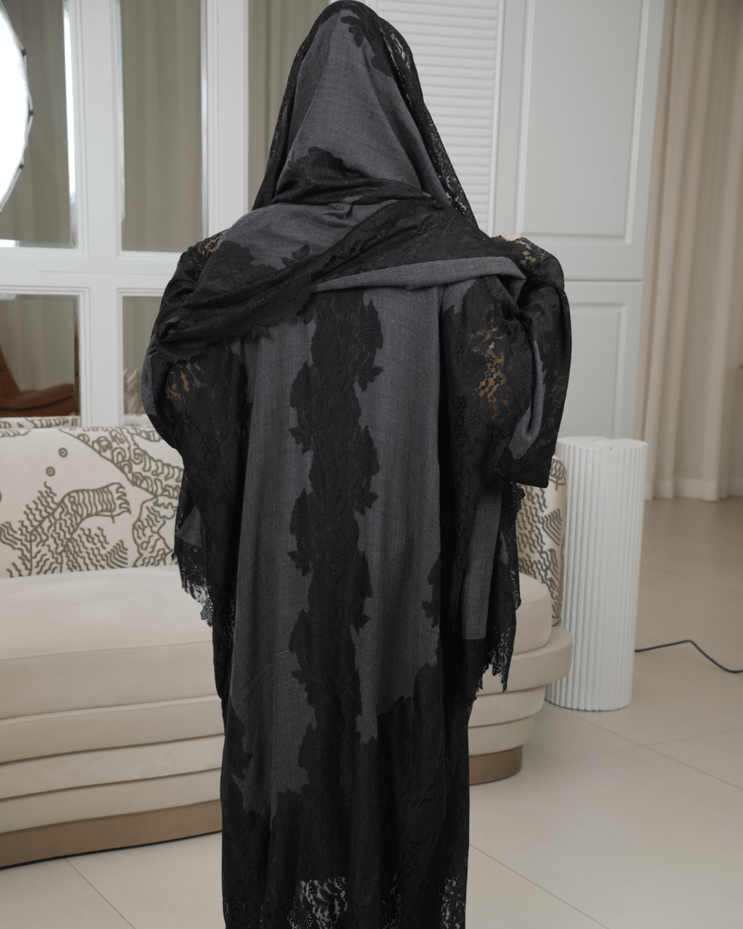 Premium Pashmina Wool-Lace Dark Grey Bisht