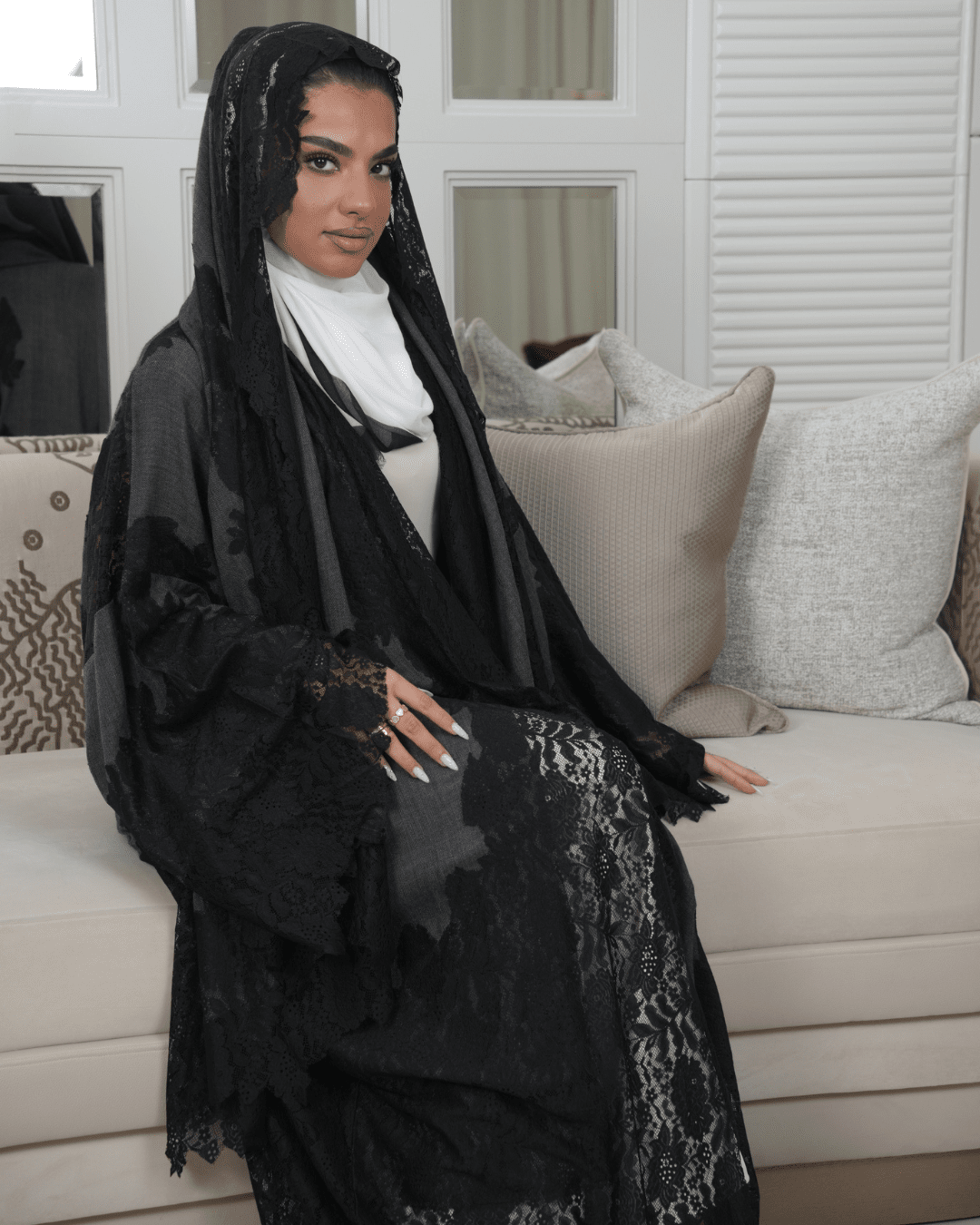 Premium Pashmina Wool-Lace Dark Grey Bisht