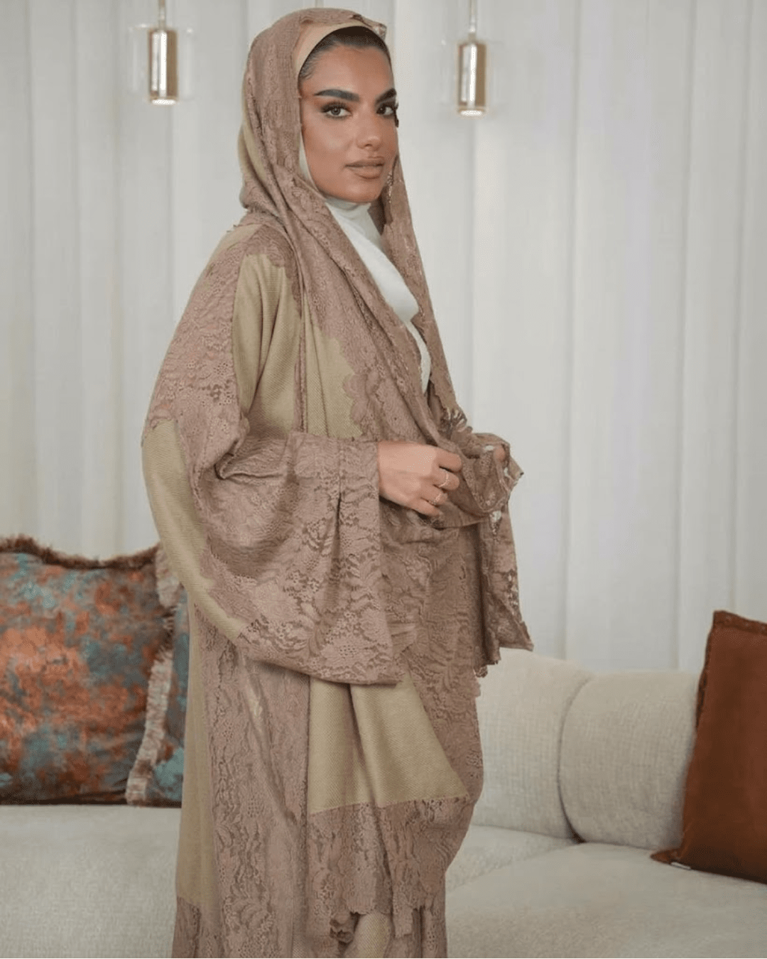 Premium Wool-Lace Beige-1 Bisht