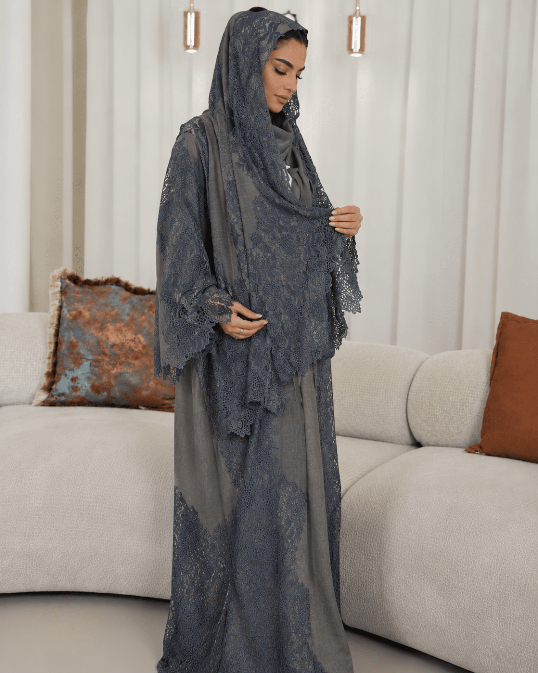 Premium Wool-Lace Dark Grey-Bluish Grey Bisht