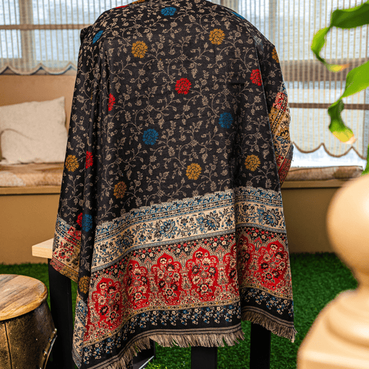 Spaced Floral Embroidery Shawl