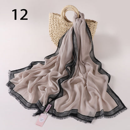 Stripes Border Linen Scarf