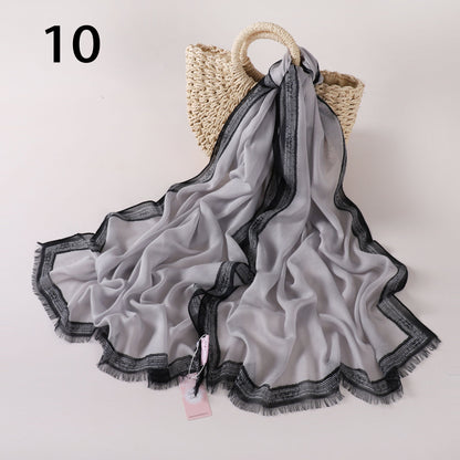 Stripes Border Linen Scarf