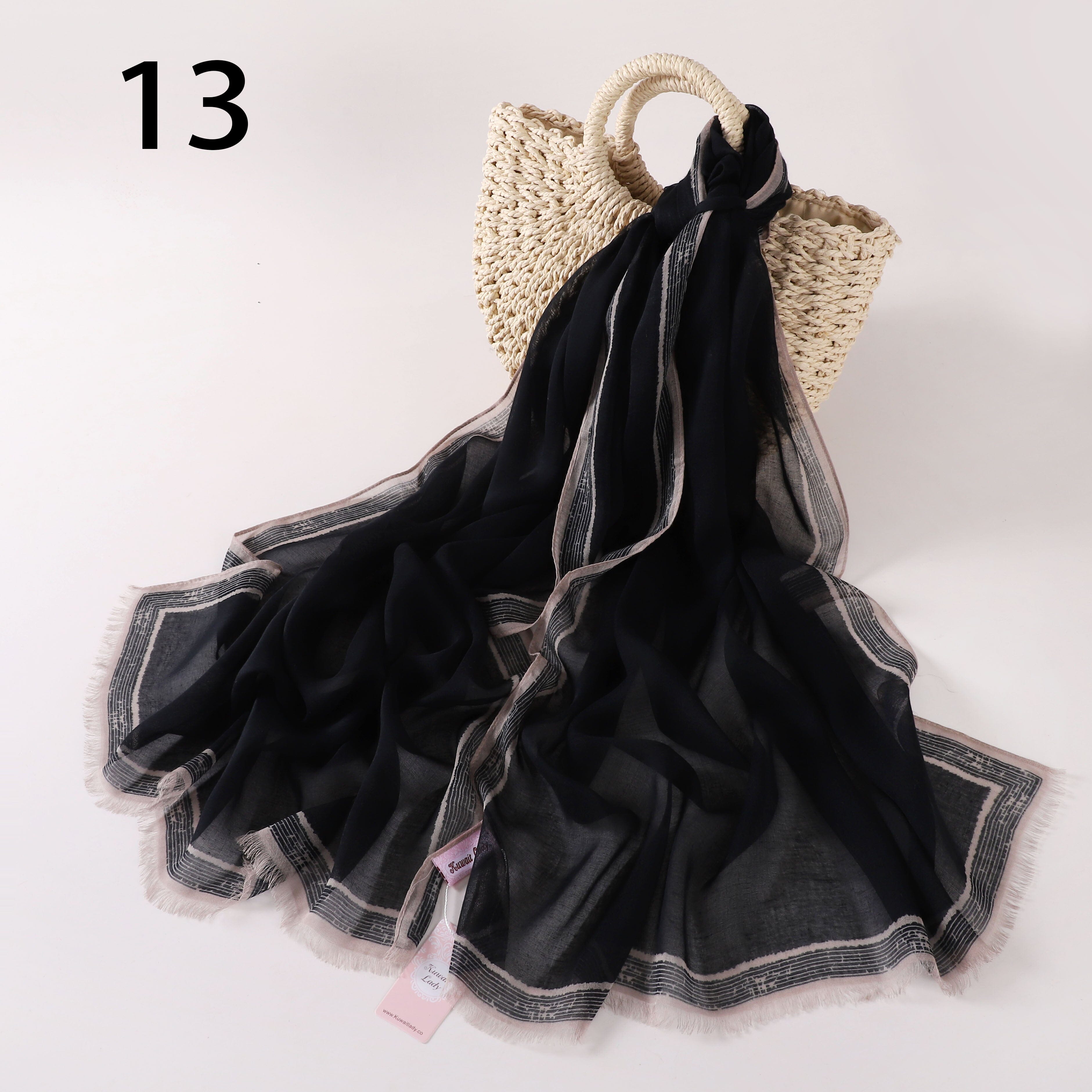 Stripes Border Linen Scarf