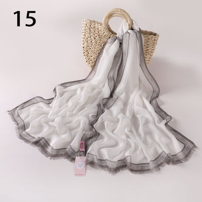 Stripes Border Linen Scarf