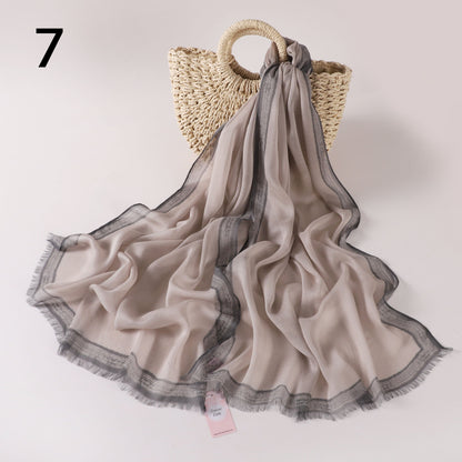 Stripes Border Linen Scarf